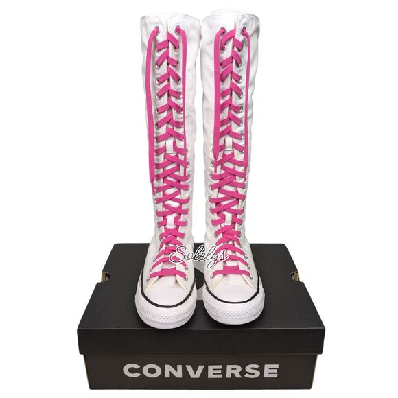 Converse CTAS XXHI Womens 6 White Pink Black Canvas Knee High Sneaker Boot NEW - Picture 2 of 10